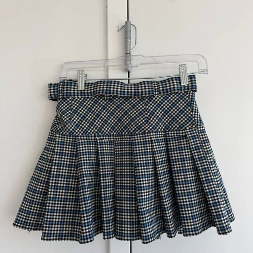 Women's Blue Plaid Belted Pleated Skirt - Picture 4 of 4